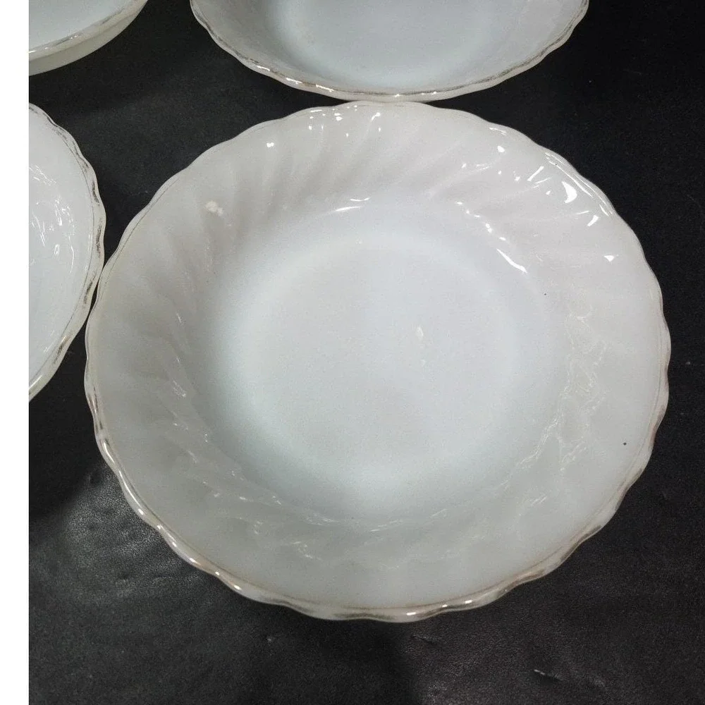 Anchor Hocking Fire‎ King Swirl Bowls, Set of 4, Milk Glass, Vintage Kitchenware